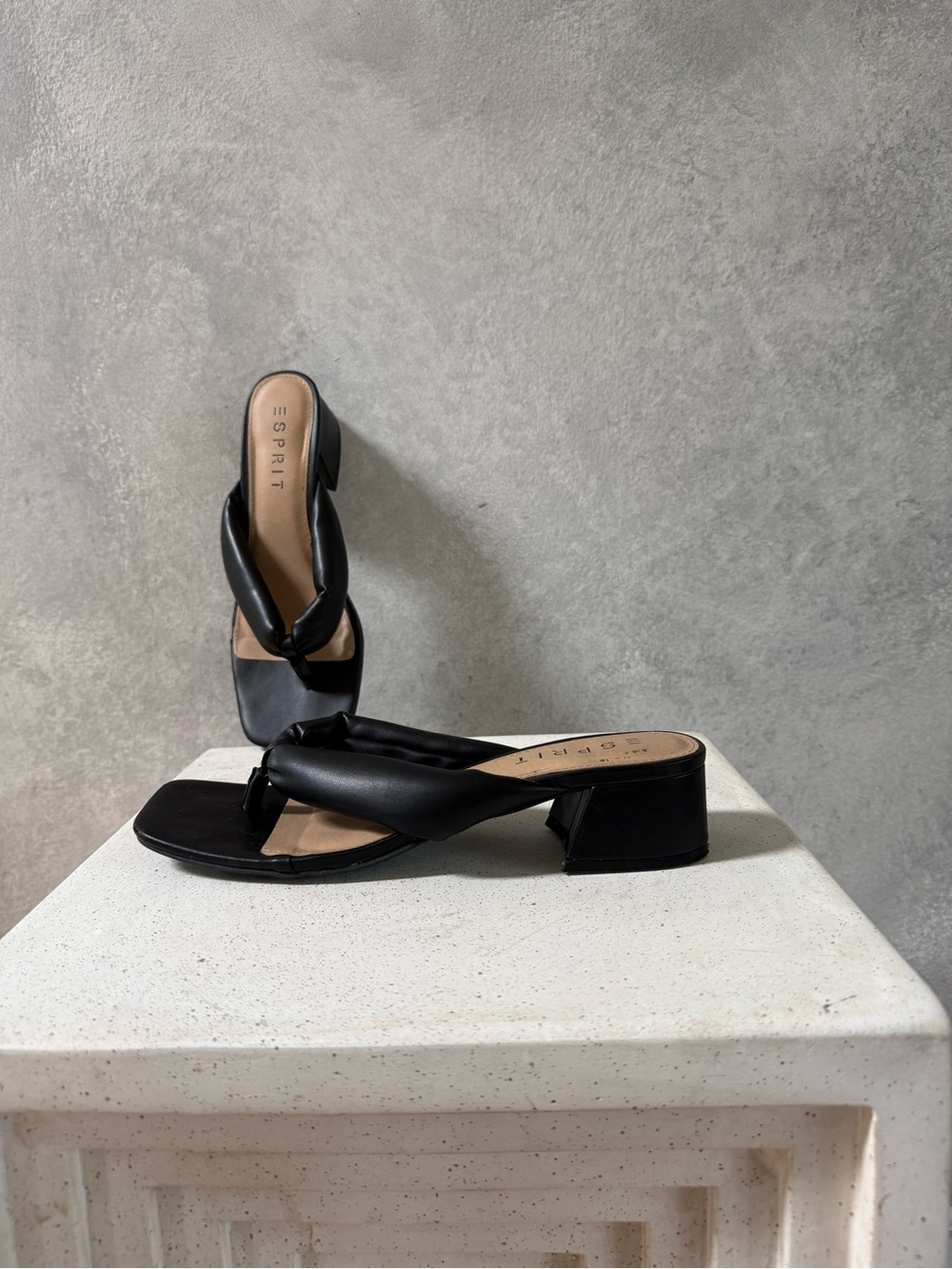 Esprit Black Thong Block Heel Sandals